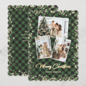 Green Gold Plaid Fotocollage Vrolijk Kerstfeest Feestdagenkaart (Voorkant / Achterkant)