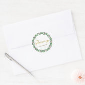GREEN GOLD RED BERRIES CHRISTMAS WREATH BLESSINGS RONDE STICKER (Envelop)