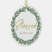 GREEN GOLD RED BERRIES WREATH CHRISTMAS BLESSED KERAMISCH ORNAMENT (Rechts)