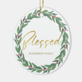 GREEN GOLD RED BERRIES WREATH CHRISTMAS BLESSED KERAMISCH ORNAMENT (Links)