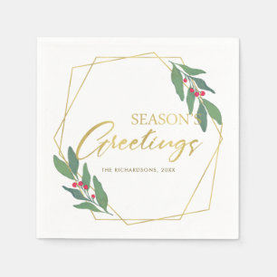 GREEN GOLD RED BERRIES WREATSZASONS GREETINGS SERVET
