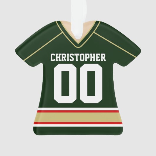 Green/Gold/Red Custom Hockey Jersey Ornament (voorkant)