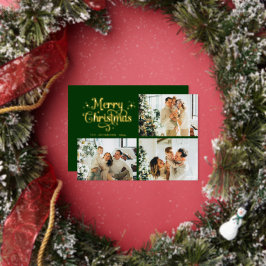Green & Gold Retro Christmas Family Photo Collage Folie Feestdagenkaart