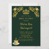 Green & Gold Royal Crown Damask Bridal Tea Party Kaart (Voorkant)