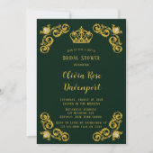 Green & Gold Royal Crown Damask Vrijgezellenfeest Kaart (Voorkant)