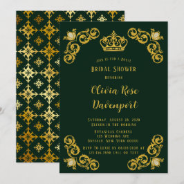 Green & Gold Royal Crown Damask Vrijgezellenfeest Kaart