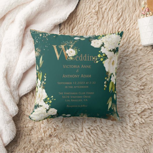 Green Gold Rustic Floral Wedding Keepslag Kussen (Deken)