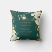 Green Gold Rustic Floral Wedding Keepslag Kussen (Voorkant)