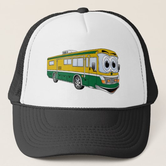 Green Gold RV Bus Camper Cartoon Trucker Pet (Voorkant)