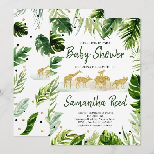 Green Gold Safari Oerwoud Baby shower Kaart (Voorkant / Achterkant)