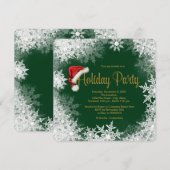 Green Gold Santa Hat Snowflake Holiday Party Kaart (Voorkant / Achterkant)