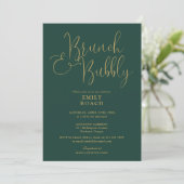 Green Gold Script Brunch Bubbly Vrijgezellenfeest Kaart (Staand voorkant)