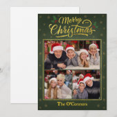 Green & Gold Script Merry Christmas Collage Card Feestdagenkaart (Voorkant / Achterkant)