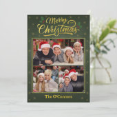 Green & Gold Script Merry Christmas Collage Card Feestdagenkaart (Staand voorkant)