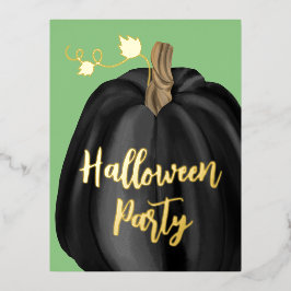 Green Gold Script Pumpkin Halloween Party Folie Uitnodiging Briefkaart
