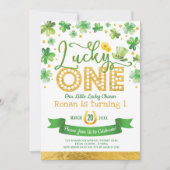 Green Gold Shamrock Lucky One Birthday Party Kaart (Voorkant)