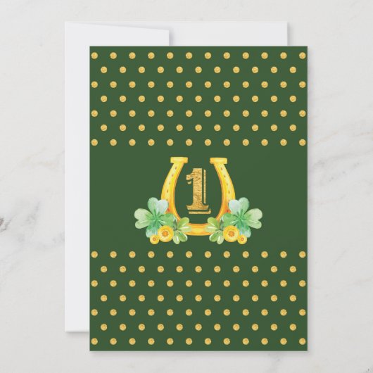 Green Gold Shamrock Lucky One Birthday Party Kaart (Achterkant)