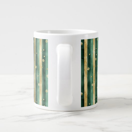 Green Gold Shamrock St. Patrick's Day Stripes Grote Koffiekop (Achterkant)