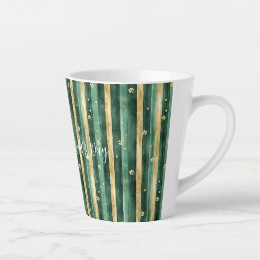 Green Gold Shamrock St. Patrick's Day Stripes Latte Mok (Rechts)