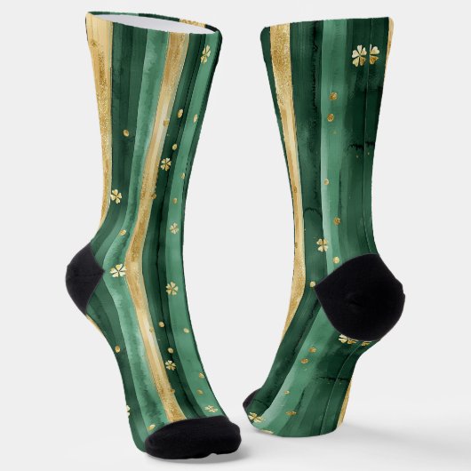 Green Gold Shamrock St. Patrick's Day Stripes Sokken (Gebogen)