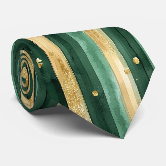 Green Gold Shamrock St. Patrick's Day Stripes Stropdas (Opgerold)