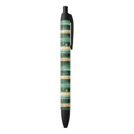 Green Gold Shamrock St. Patrick's Day Stripes Zwarte Inkt Pen (Achterkant (Verticaal))