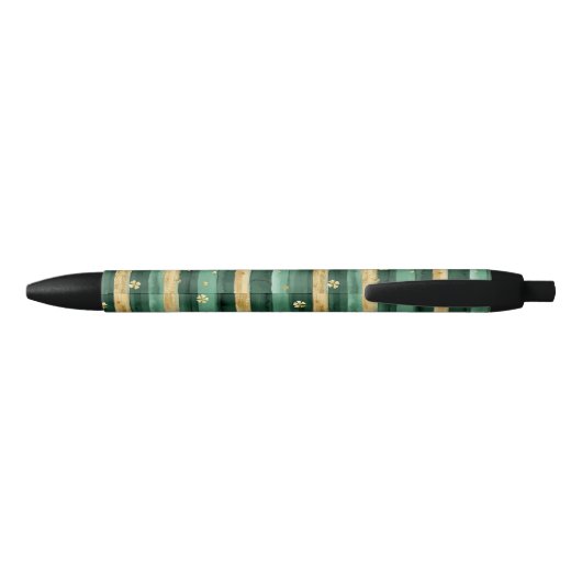 Green Gold Shamrock St. Patrick's Day Stripes Zwarte Inkt Pen (Achterkant)
