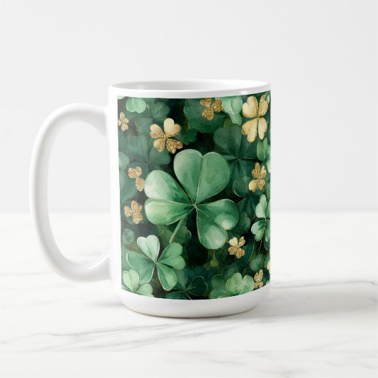 Green Gold Shamrocks St. Patrick's Day   Koffiemok (Links)