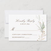 Green Gold Simple Greenery Waterverf Wedding RSVP Kaartje (Voorkant)