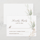 Green Gold Simple Greenery Waterverf Wedding RSVP Kaartje (Voorkant / Achterkant)