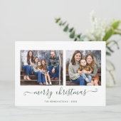 Green Gold Simple Script Merry-kerstfoto Feestdagenkaart (Staand voorkant)