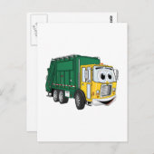Green Gold Smiling Garbage Truck Cartoon Briefkaart (Voorkant / Achterkant)