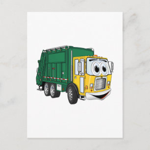 Green Gold Smiling Garbage Truck Cartoon Briefkaart