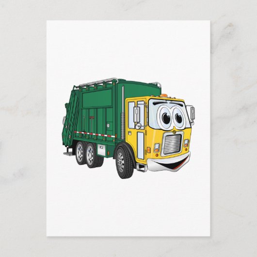 Green Gold Smiling Garbage Truck Cartoon Briefkaart (Voorkant)