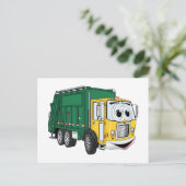 Green Gold Smiling Garbage Truck Cartoon Briefkaart (Staand voorkant)