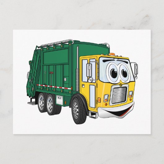 Green Gold Smiling Garbage Truck Cartoon Briefkaart (Voorkant)