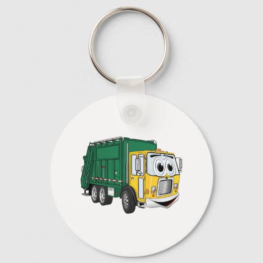Green Gold Smiling Garbage Truck Cartoon Sleutelhanger (Voorkant)