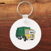 Green Gold Smiling Garbage Truck Cartoon Sleutelhanger (Voorkant)