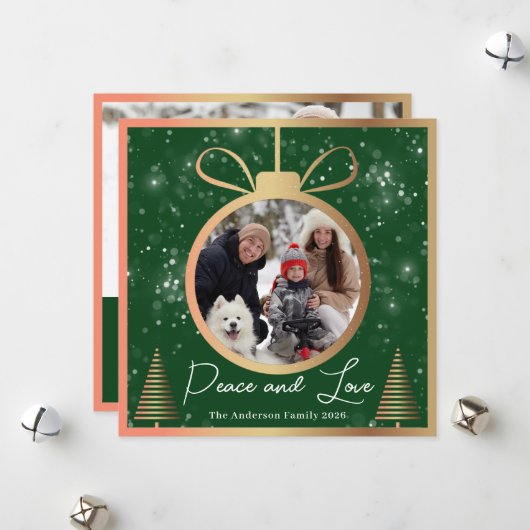 Green Gold Snow-kerstversiering 2 Foto Feestdagenkaart (Voorkant / Achterkant in situ)