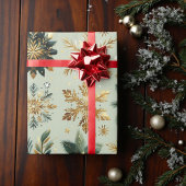 Green Gold Snowflake Holiday Luxe Modern Cadeaupapier