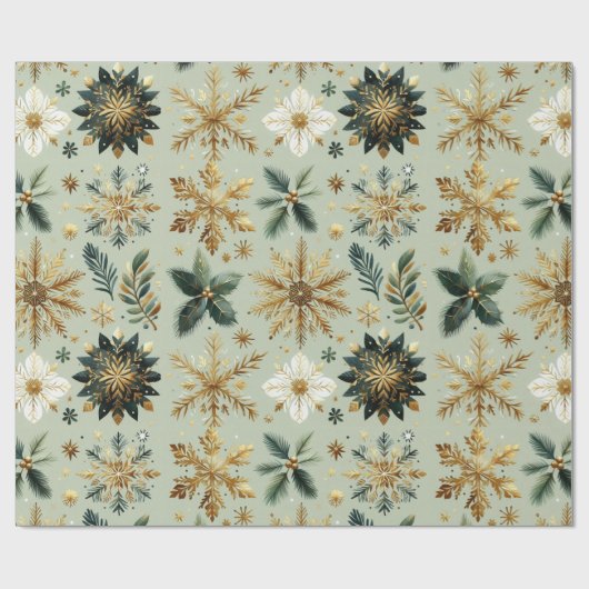 Green Gold Snowflake Holiday Luxe Modern Cadeaupapier (Vlak)