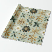 Green Gold Snowflake Holiday Luxe Modern Cadeaupapier (Uitgerold)