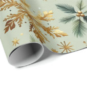 Green Gold Snowflake Holiday Luxe Modern Cadeaupapier (Rol Hoek)