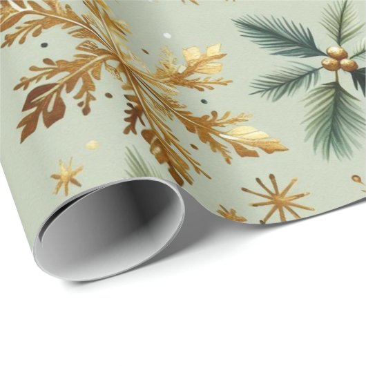Green Gold Snowflake Holiday Luxe Modern Cadeaupapier (Rol Hoek)
