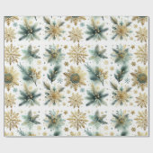 Green Gold Snowflake Holiday Luxe Waterverf Cadeaupapier (Vlak)