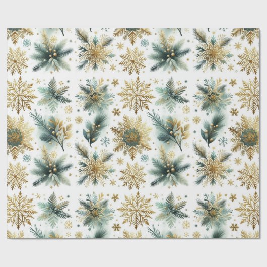 Green Gold Snowflake Holiday Luxe Waterverf Cadeaupapier (Vlak)