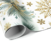 Green Gold Snowflake Holiday Luxe Waterverf Cadeaupapier (Rol Hoek)