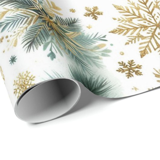 Green Gold Snowflake Holiday Luxe Waterverf Cadeaupapier (Rol Hoek)