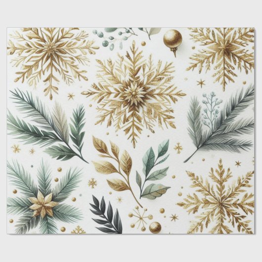 Green Gold Snowflake Holiday Luxe Waterverf Cadeaupapier (Vlak)