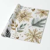 Green Gold Snowflake Holiday Luxe Waterverf Cadeaupapier (Uitgerold)